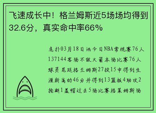 飞速成长中！格兰姆斯近5场场均得到32.6分，真实命中率66%