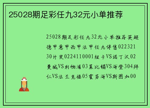 25028期足彩任九32元小单推荐